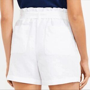 LOFT White High Waist Paperbag Shorts